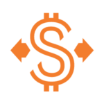 An orange icon of an American dollar sign $ with two arrows pointing in either directions (left and right of symbol) denotes Payroll Pass Through